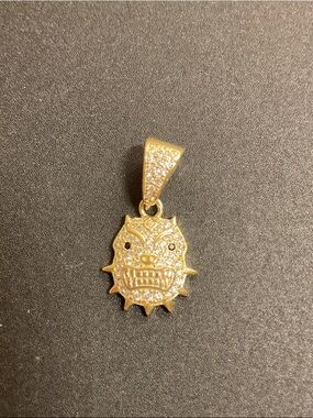 Sterling Silver 925 Gold Plated Owl Pendant Charm with Pavé Bail